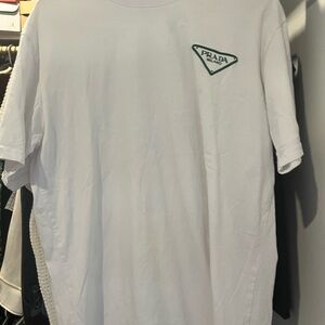 Prada White Tee with Green Logo